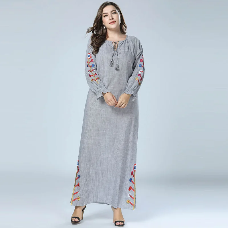 Хлопковое льняное Длинное Макси платье для женщин abaya Дубайский мусульманский