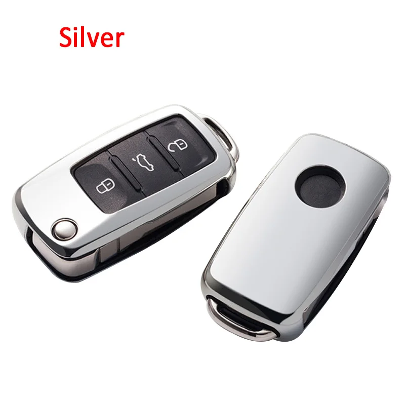 A-sliver Мягкий чехол из ТПУ для автомобильных ключей, чехол для VW Golf Bora Jetta POLO GOLF Passat для Skoda Octavia A5 Fabia для сиденья Ibiza Leon - Название цвета: A-sliver