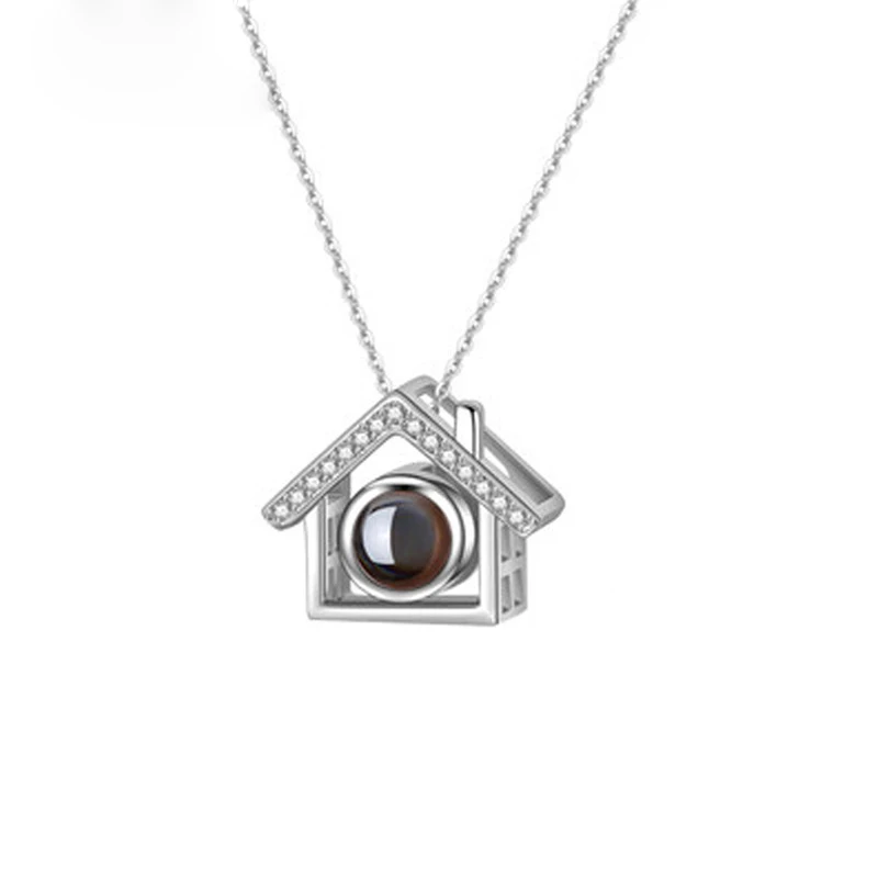 1PC Female Zircon House Necklace Silver 100 Languages Light I Love You Projection Pendant Clavicle Chain Charm Jewelry | Украшения и