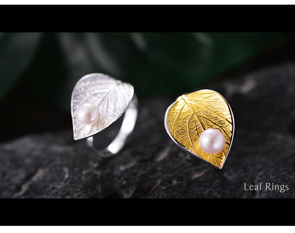 Lotus Fun, настоящее 925 пробы, серебро, натуральный жемчуг, 18 К, Золотое кольцо в виде листа, хорошее ювелирное изделие, креативный дизайн, открытые кольца для женщин, бижутерия
