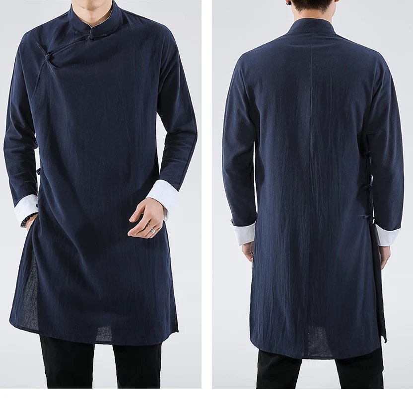Sinicism Store мужское черное пальто стритвейм Мужская льняная куртка длинное пальто мужской китайский стиль харудзюку ветровка