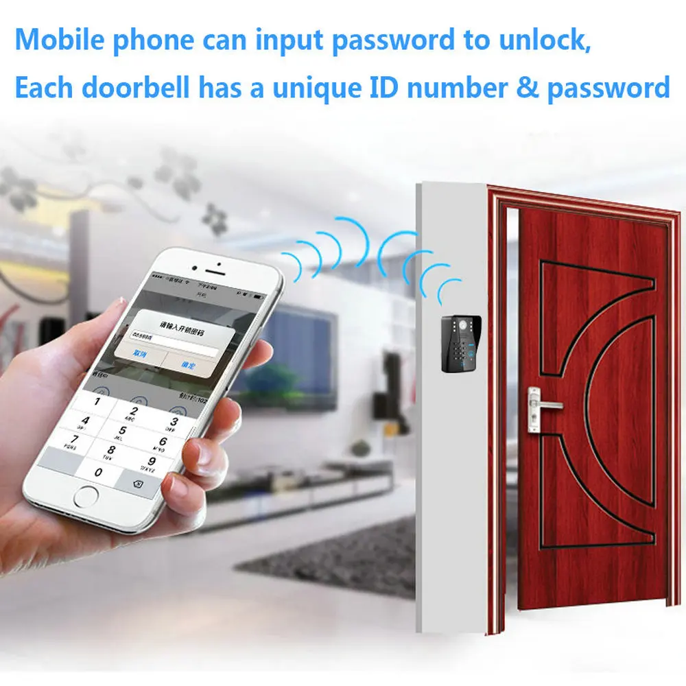 Дверной видеодомофон с 2 мониторами Wi Fi RFID паролем дверной звонок IP камера