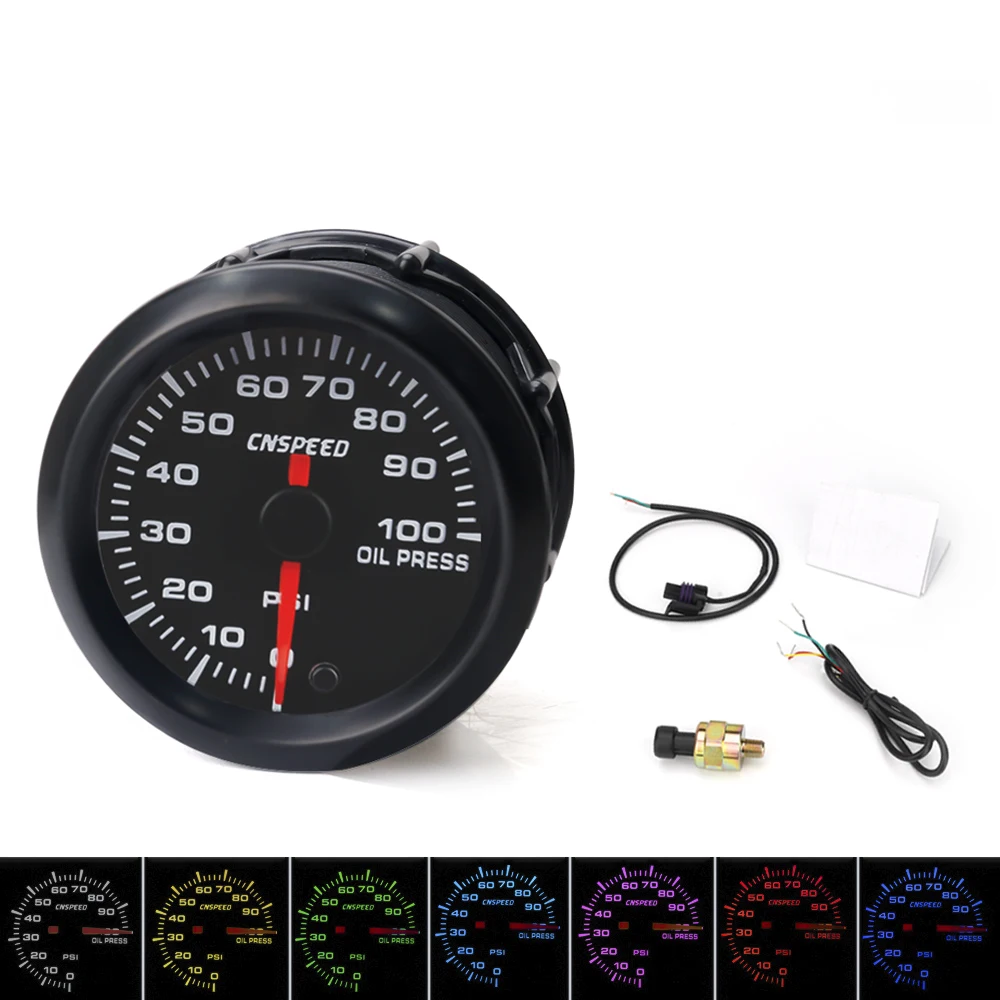 Манометр для масла CN SPEED Auto 2 дюйма 52 мм измеритель давления 0 100psi 7 цветов