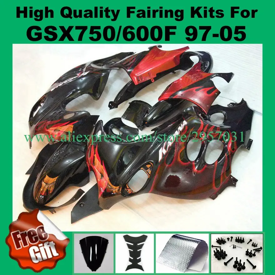 

9Gifts Fairings for SUZUKI GSX600/750F katana 97 98 99 00 01 02 03 04 05 GSX 600F 750F 1997-2005 fairing kit red black flame