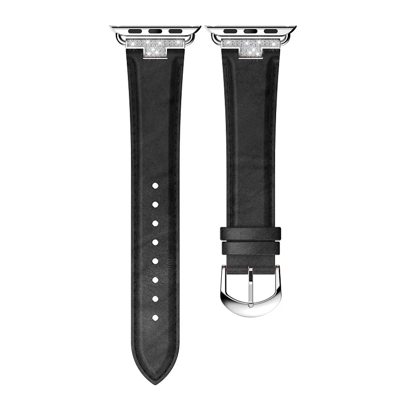black 02 Кожаный ремешок для наручных часов Apple Watch 38 мм, 42 мм, версия 1, 2, 3, ремешок с Стразы с бриллиантами для наручных часов Apple Watch 40 мм 44 мм серии 4 5 полос - Цвет ремешка: black 02