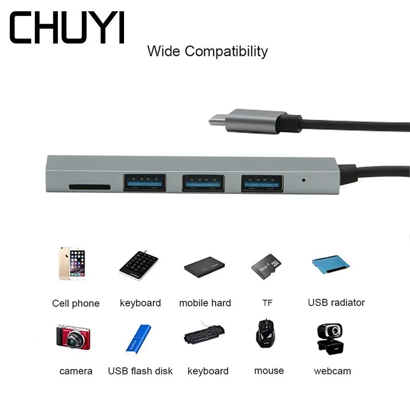 

Usb 3.0 Hub 4 Ports TF Card Reader To The Interface Of The Type-C High Speed Usb Hub Compatible Phone With The Macbook U-Disk