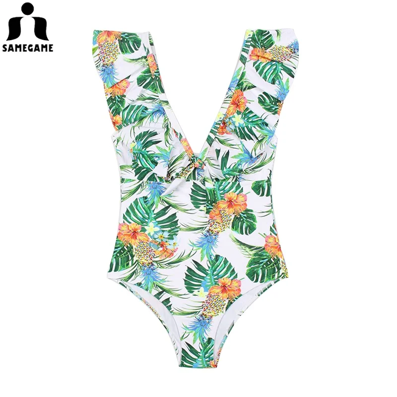 Женский купальник с рюшами SAMEGAME винтажный Цельный открытой спиной летняя