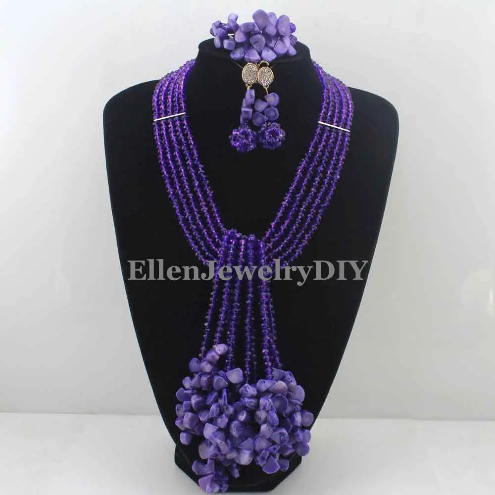 

2016 Nigerian Wedding African Coral Beads Jewelry Set Purple Coral Beads Necklace Jewelry Set Free Shipping W12967
