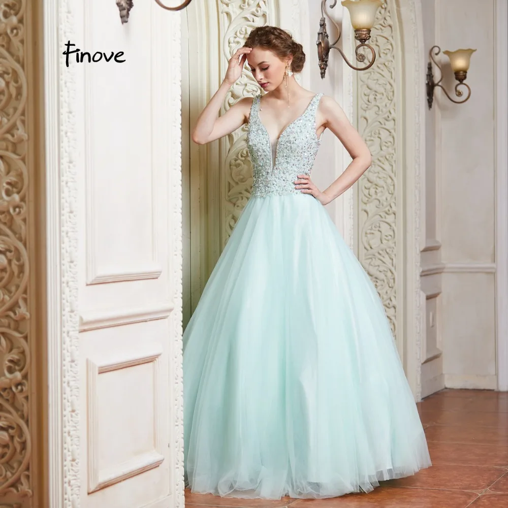 Finove New Arrivals Evening Dress Long 2020 Sexy Deep V Neck Backless Beading Crystals A Line Princess Dresses Party Gowns | Свадьбы и