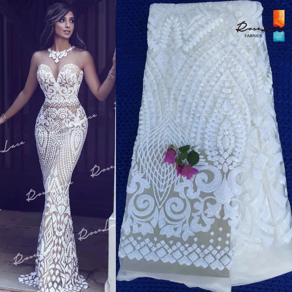 Африканская белая сетчатая кружевная ткань с блестками 2019 стиль Нигерия блестки