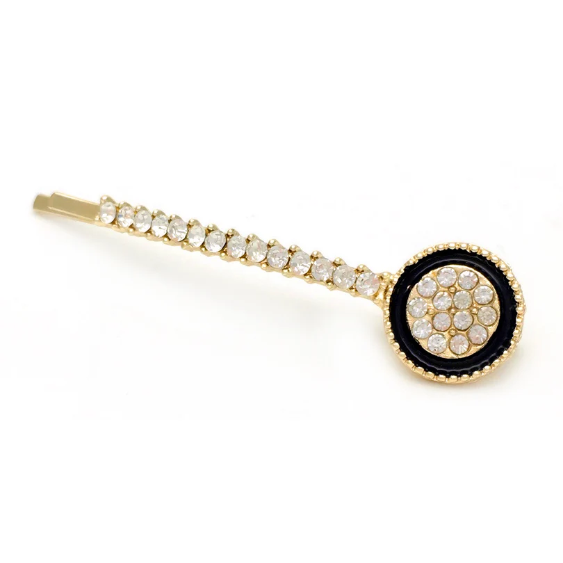 gold plated 1 шт. круглые заколки для волос со стразами заколки для волос черные капельные масла круглые хрустальные заколки для волос заколки аксессуары для волос для женщин - Окраска металла: gold plated
