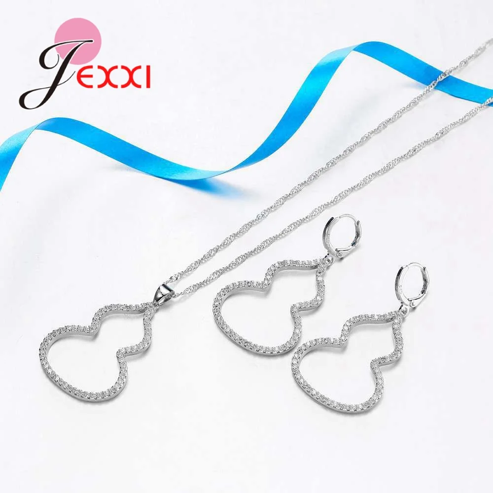 

Top Quality Cute Gourd Style 925 Sterling Silver AAA Zircon Crystal Jewelry Sets Rhinestone Crystal Necklace &Earring
