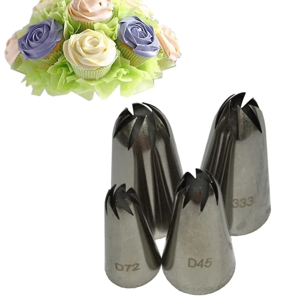 4 pieces Rose Cream Icing Piping Nozzles Cake Cupcake Baking Tools Pastry Tips Stainless Steel Decorating Set Bakeware | Дом и сад
