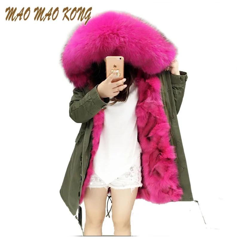 Модная женская армейская зеленая куртка с капюшоном и большим воротником из меха