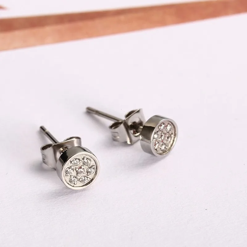 Серьги-гвоздики женские круглые из нержавеющей стали с кристаллами | Украшения и