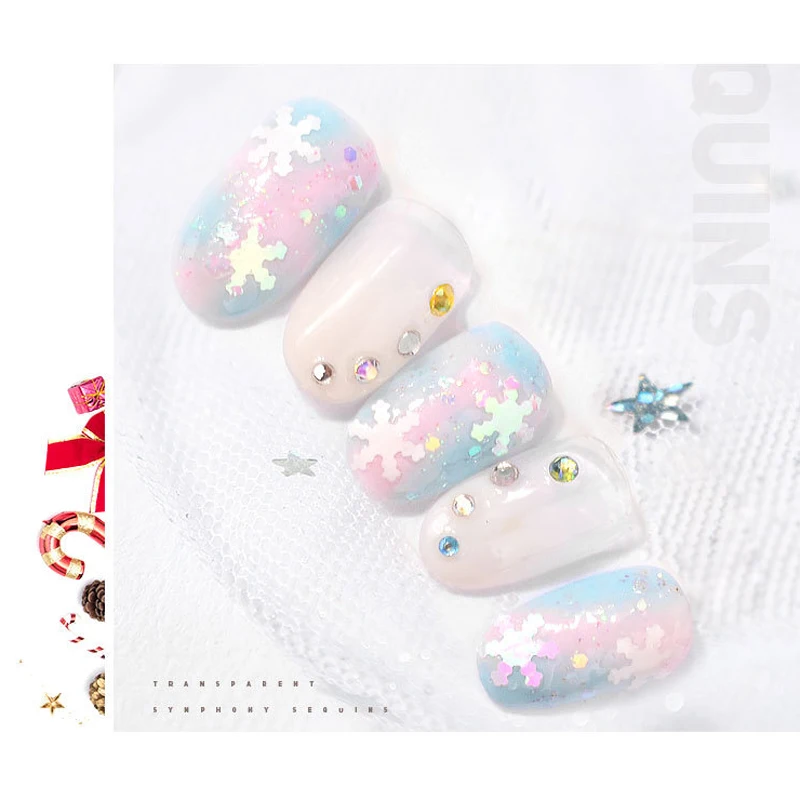 Модные лазерные блестки для ногтей в 1 бутылке снежинки рождественские наклейки
