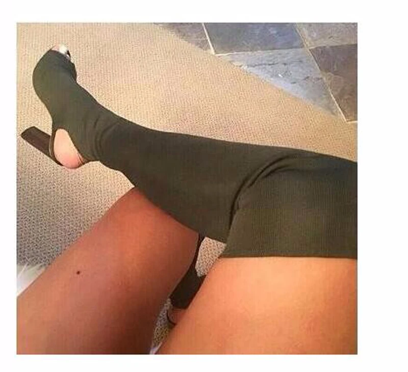 Сапоги женские эластичные выше колена на толстом каблуке 2017 | Обувь