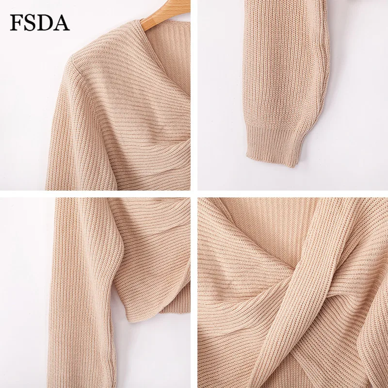 Свитер женский зимний с запахом V-образным вырезом и длинным рукавом | Женская