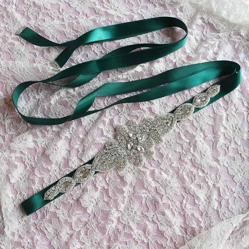 Dark Green Kyunovia, свадебные аксессуары, кристалл, свадебное платье, пояс, атласная лента, пояс, стразы, свадебное платье, пояс FB28 - Цвет: Dark Green