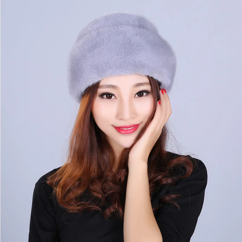 Fashion Fur Hat For Women Solid Real Mink Fur Casual Style Fur Lovely New Caps Beanies Female Winter Hats Russian Beanies
