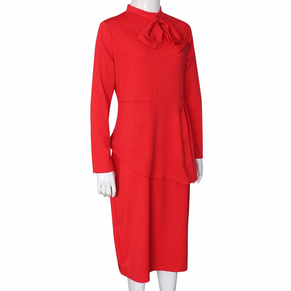 Осеннее новое платье с длинными рукавами и бантом, Vestidos de Renda, ТРАПЕЦИЕВИДНОЕ повседневное Коктейльное Вечернее Платье До Колена, Vestidos MujerD1053