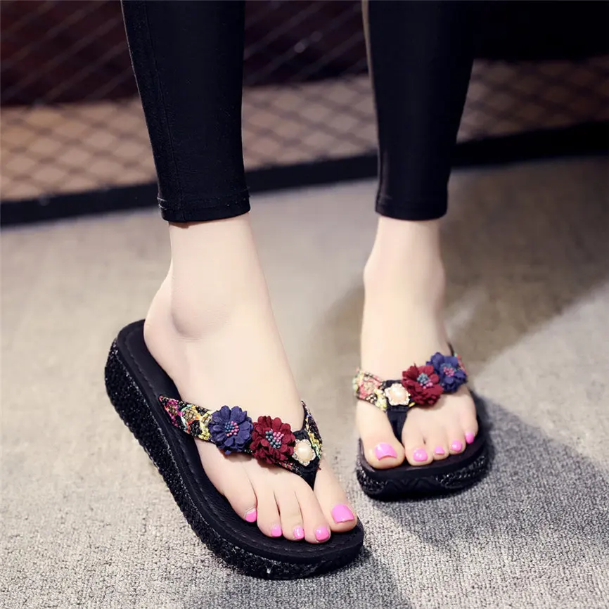 Женские шлепанцы Летние женские модные с цветами Лоферы Повседневные пляжные