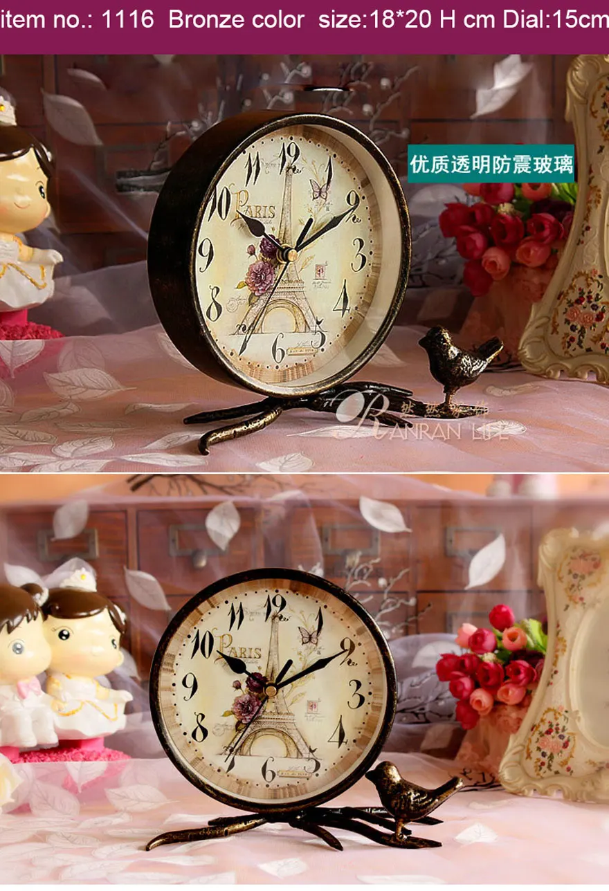 Новые автомобильные часы Reloj De Mesa, декоративные железные настольные круглые европейские часы с секундомером, Металлические кварцевые часы в античном стиле 4"