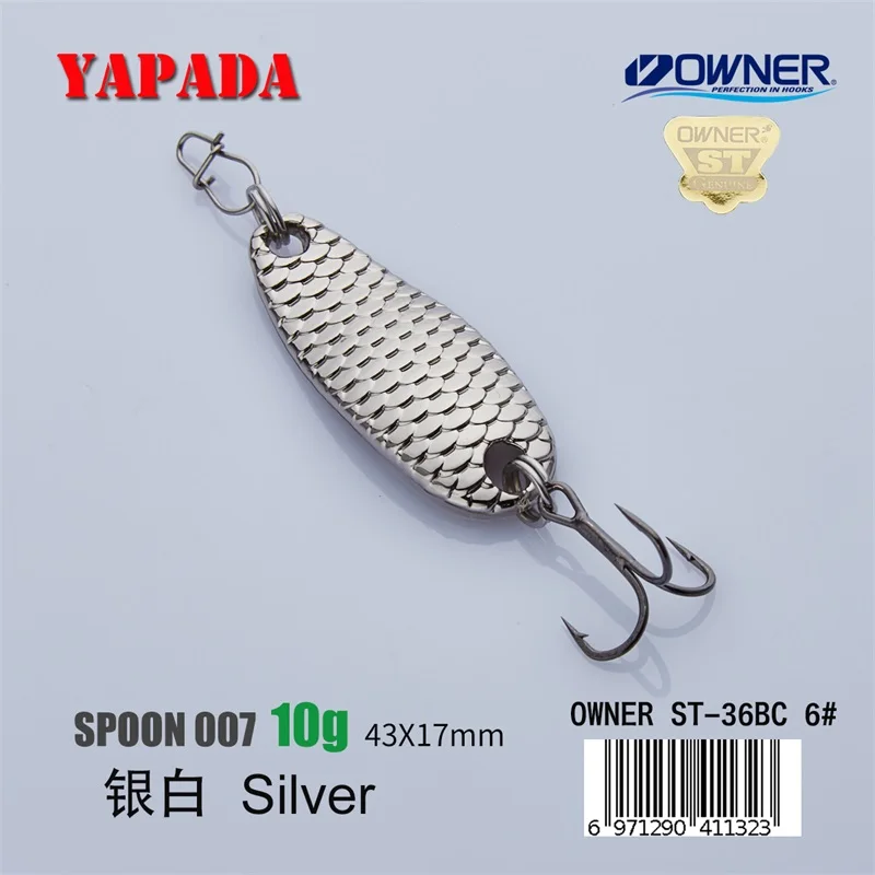 Silver 10g YAPADA ложка 007 Loong шкала владелец тройной крючок 10 г/15 г 43-50 мм многоцветный цинковый сплав рыболовные приманки бас металлическая ложка перо - Цвет: Silver 10g