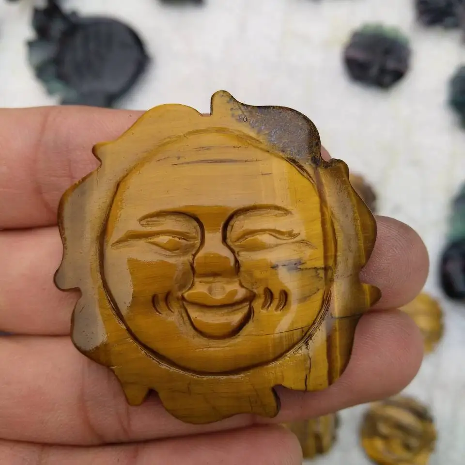

Natural yellow tiger eye stone sun statue carved crystal decoration