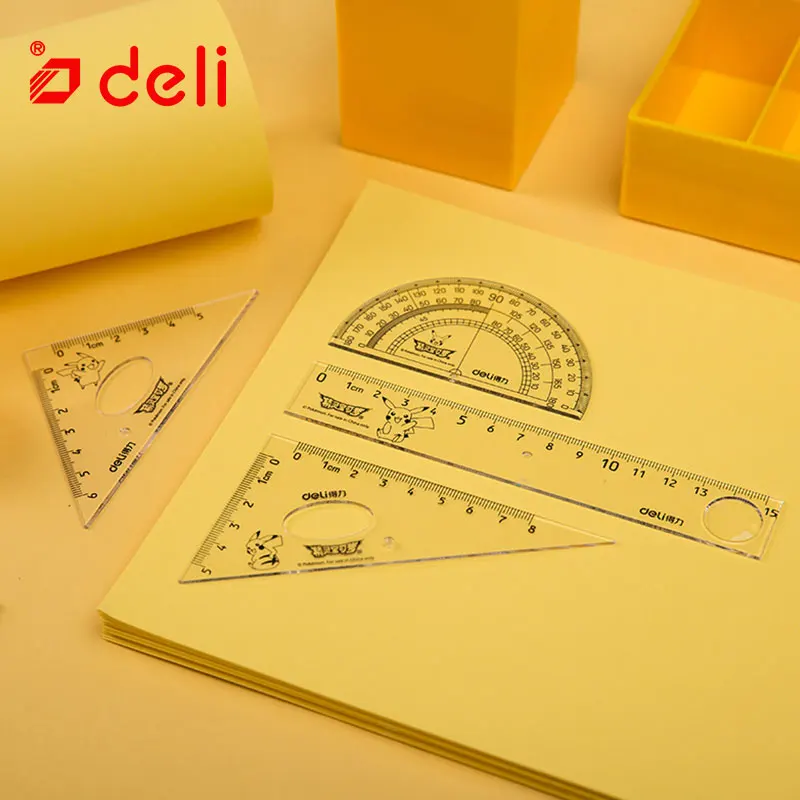 Deli 4 шт. наборы линеек школьные принадлежности треугольная линейка прозрачная