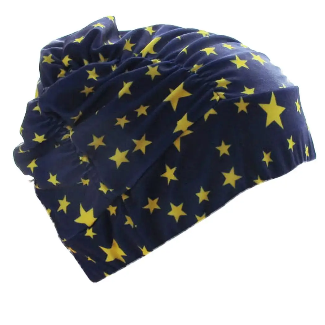 Длинная шапочка для плавания взрослых нейлоновая плиссированная звезда горошек