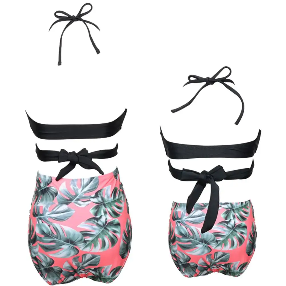 KIDLOVE Parent-child Swimwear Sling Bra High-waisted Shorts Bikini Set Bathing Suit Beach Wear Mother and Girls Swimming Clothes | Мать и