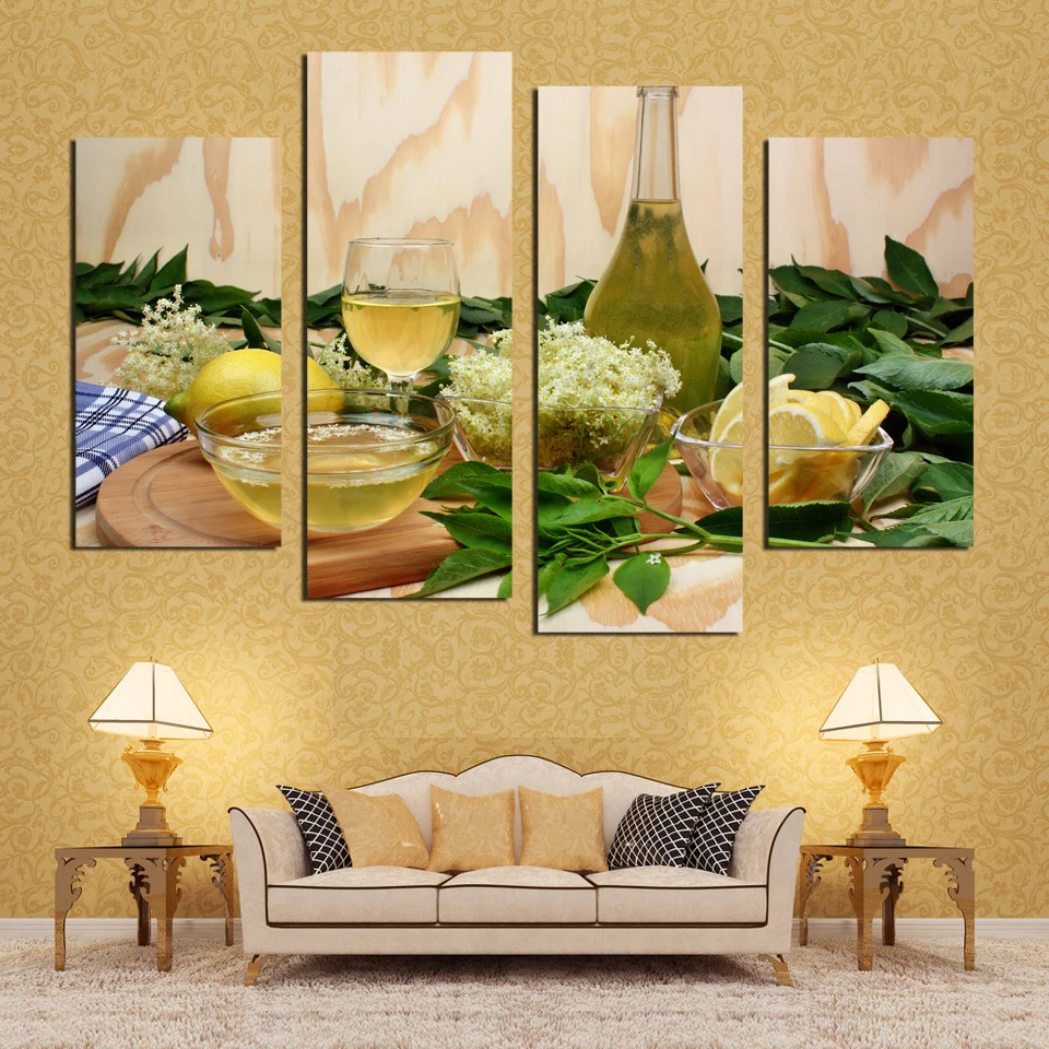 Картина на холсте с изображением фруктов лимонного сока зеленых цветов