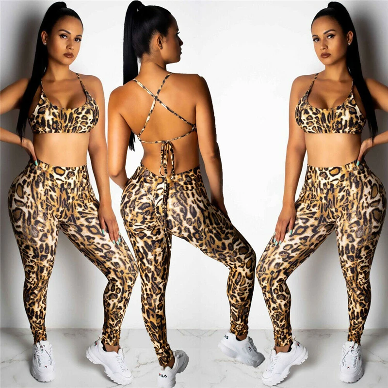 Женские спортивные комплекты леопардовая спортивная одежда из 2 предметов: Топ +