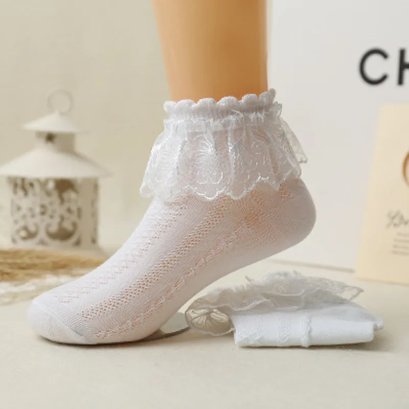

1 Pairs Summer Toddlers Baby Girls Socks White Pink Lace Ruffle Princess Mesh Socks Children Breathable Short Ankle Knitted Sock