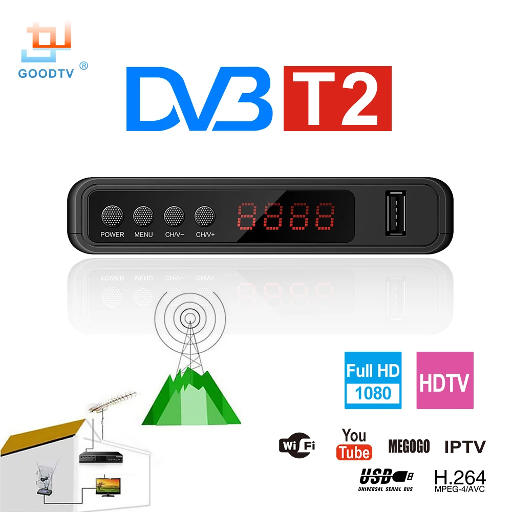 

U2C DVB T2 Wifi TV Tuner DVB-T2 Receiver Full-HD 1080P Digital Smart TV Box Support MPEG H.264 I PTV Built-in Russian manual