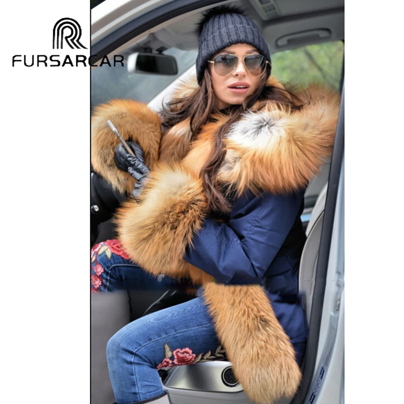 FURSARCAR женское роскошное пальто из натурального меха средней длины парка с