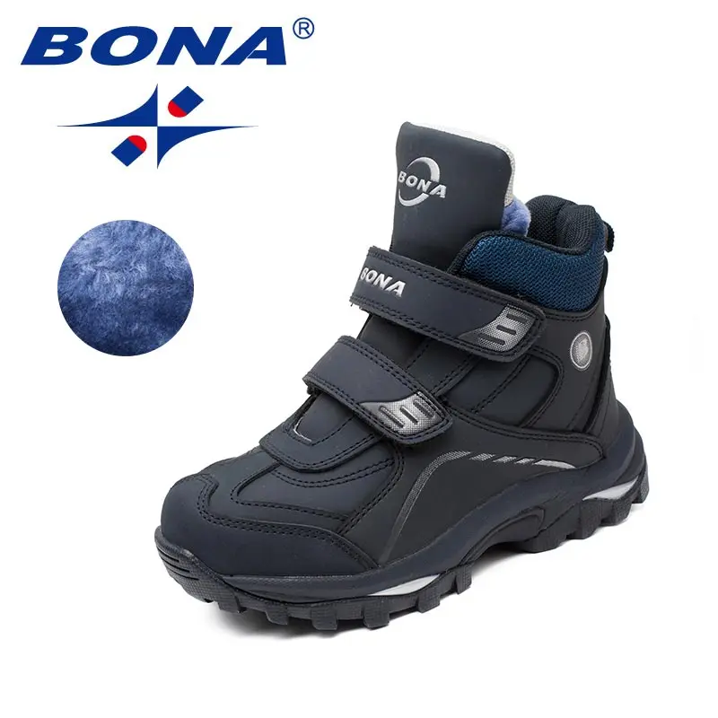 BLUE SLIVER GREY BONA/Новое поступление; типичный стиль; детские ботинки с круглым носком; зимние ботинки для мальчиков на липучке; модные детские кроссовки; легкие; - Цвет: BLUE SLIVER GREY