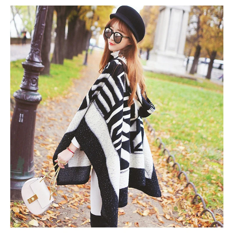 Женское пончо Wnter пальто кардиган накидка с капюшоном кашемировая шаль шарфы