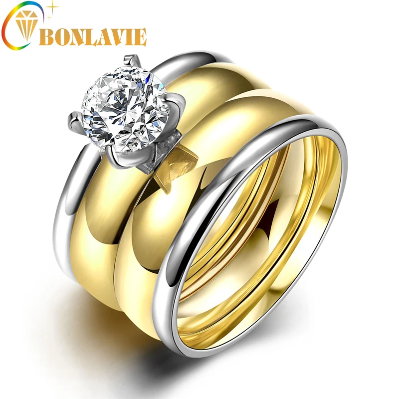 Женское Обручальное кольцо золотого цвета из титановой стали 2 шт./компл. Anelli Donna