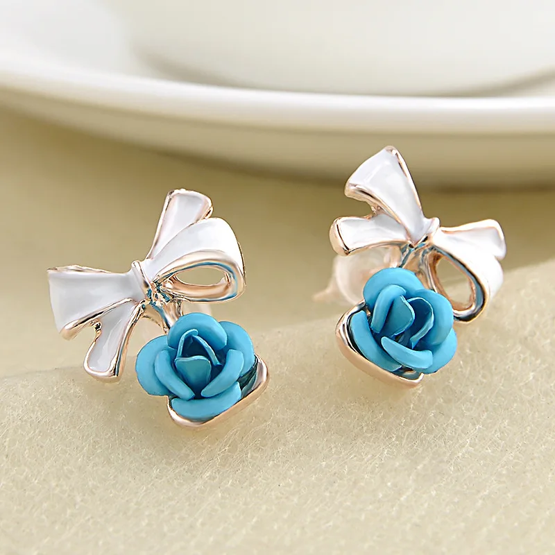 Модные 1 пара женской обуви очаровательные розы цветок серьги-гвоздики с бантом