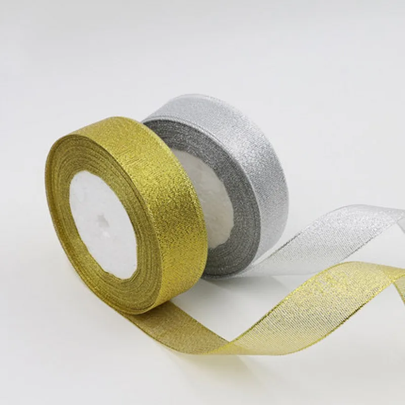 25 ярдов шелковая лента Золотая Серебряная проволока для свадебной вечеринки
