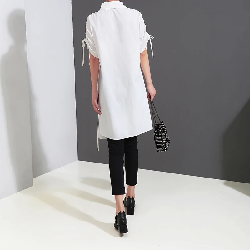 New 2019 Korean Style Women Solid White Summer Blouse Shirt Short-Sleeve Irregular Hem Ladies Casual Informal Blouses 5252 |