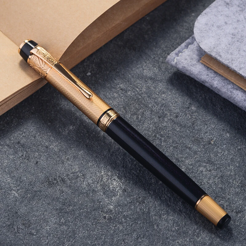 Luxury Hero 200B 14K Gold Collection Black Fountain Pen Golden Carved Cap Fine Nib 0.5mm Gift and Box for Business Office | Канцтовары