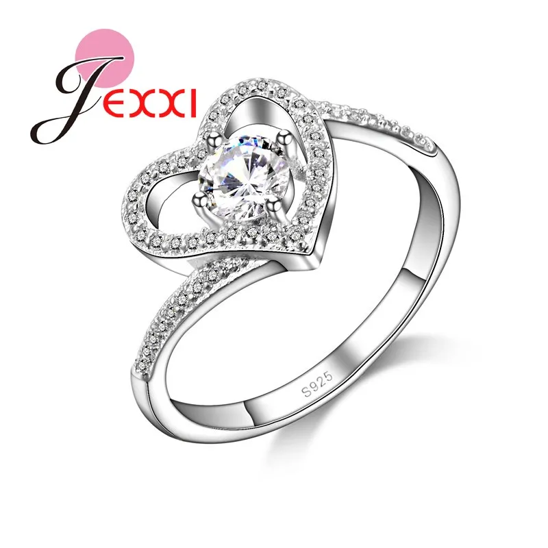 

Fashion Women Jewelry Elegant Wedding Accessories Shiny Zircon Rhinestone Clear Crystal Romantic Heart Shape Propose Rings