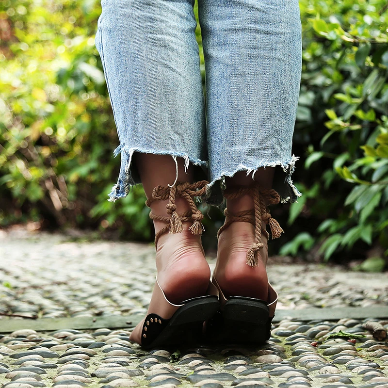 Zapatos mujer Летние сандалии Женская обувь на плоской подошве с ремешком щиколотке
