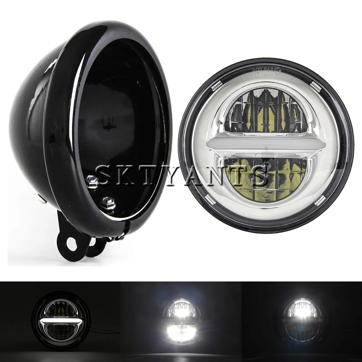 

5.75" 5 3/4 LED Motorcycle Headlight motor with 5.75 housing bucket For Sportster 1200 XL1200L Custom XL1200C 883 XL883