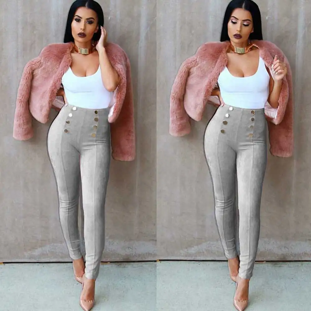 Офисные женские туфли Highstreet Кнопка Украшенные узкие Высокая талия штаны из