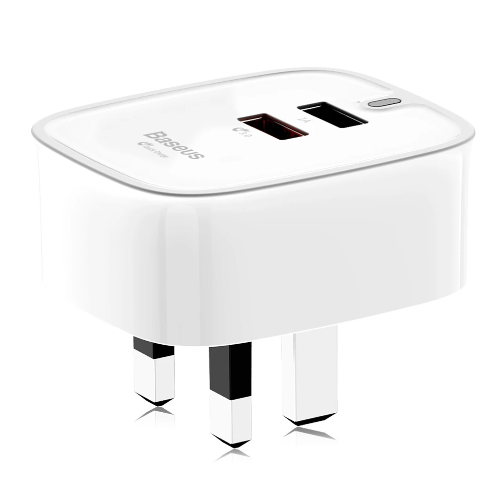 BASEUS фунзи QC 3.0 Dual USB Smart Travel Зарядное устройство Великобритания Plug Светодиодный