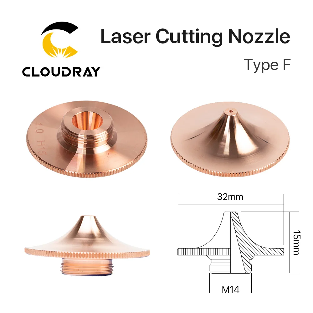 Cloudray Raytools Тип F насадка для лазерной резки Dia.32 H15 Калибр 0,8-4,0 мм Однослойная хромированная двухслойная s